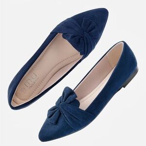 NEW! Musshoe Navy Blue Suede Ballet Flats Bow Memory Foam Size 8.5